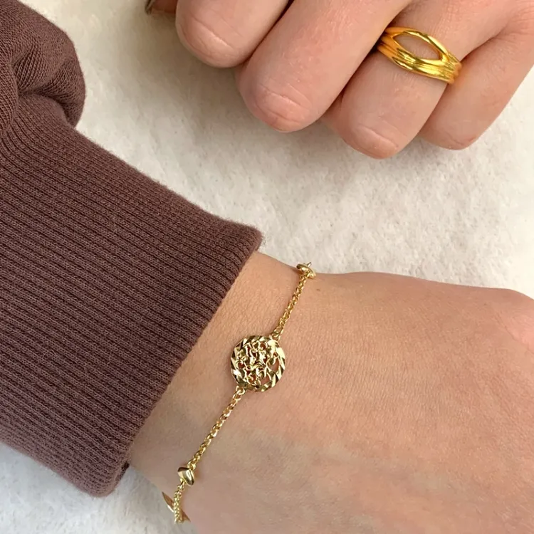 boom van het leven armband in verguld sterlingzilver met hanger in verguld sterlingzilver