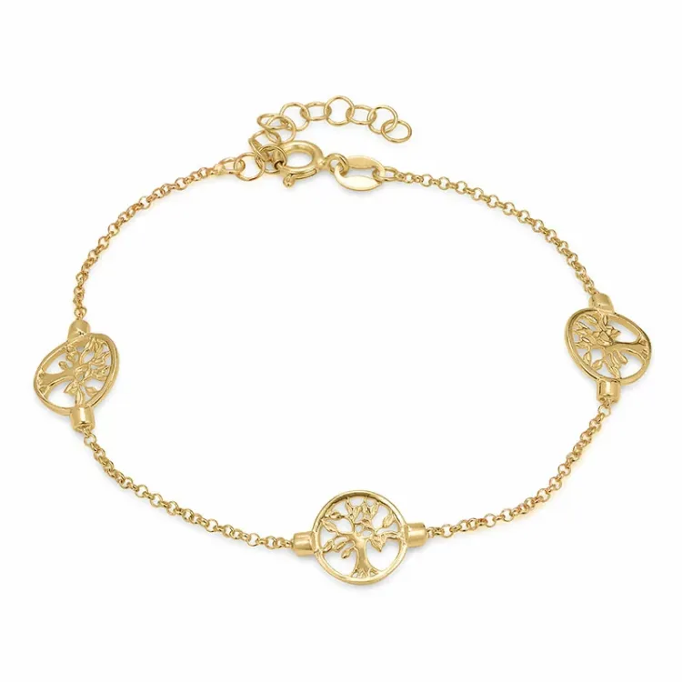 boom van het leven armband in verguld sterlingzilver met hanger in verguld sterlingzilver