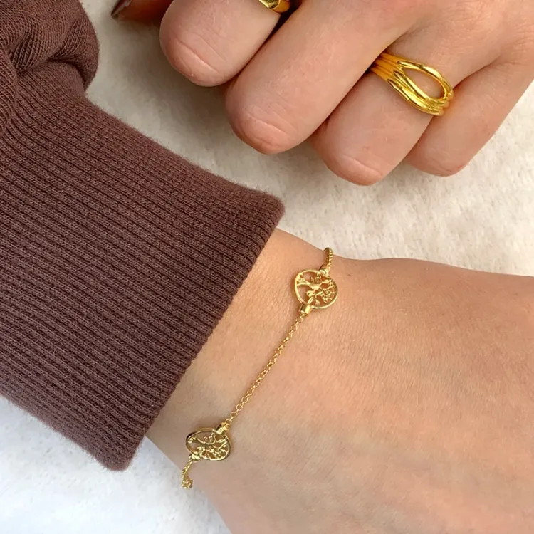 boom van het leven armband in verguld sterlingzilver met hanger in verguld sterlingzilver