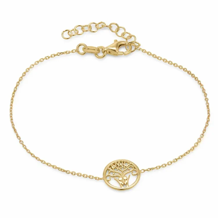 boom van het leven armband in verguld sterlingzilver met hanger in verguld sterlingzilver