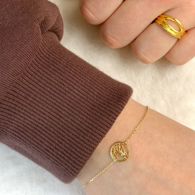 boom van het leven armband in verguld sterlingzilver met hanger in verguld sterlingzilver