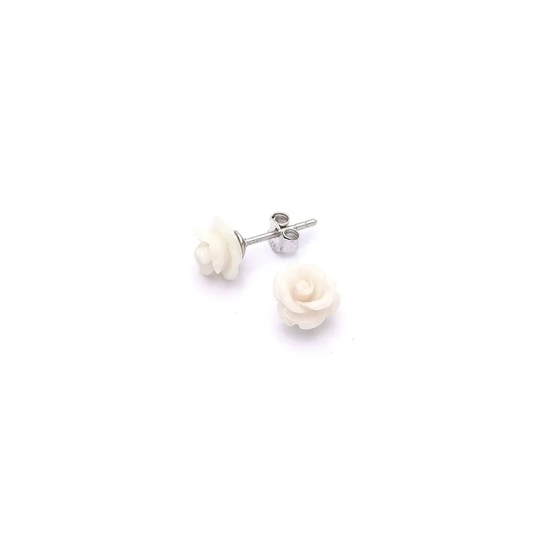 Goedkoop Rose Beauty witte oorsteker in zilver