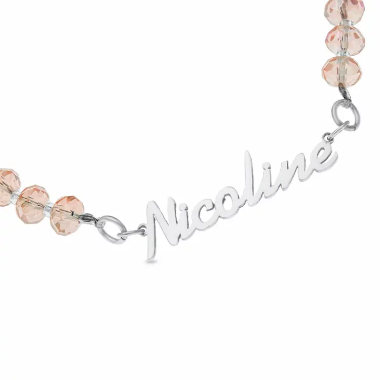 naamarmband in lichtrode stenen en zilver - My Letter