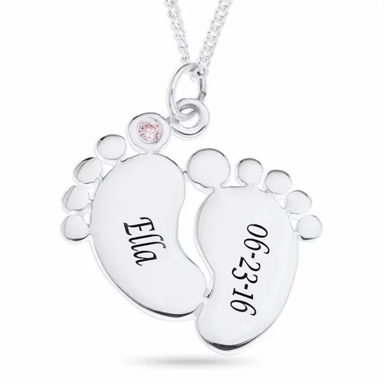 voeten Naamkettingen met hanger in zilver met 1 facetgeslepen Pink zirkoon - My Letter