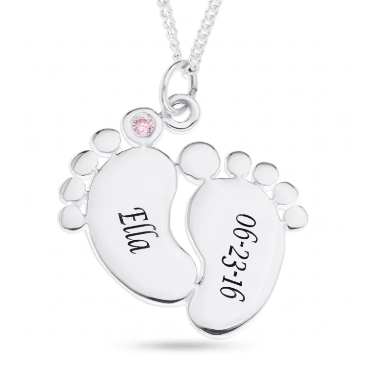voeten Naamkettingen met hanger in zilver met 1 facetgeslepen Pink zirkoon - My Letter