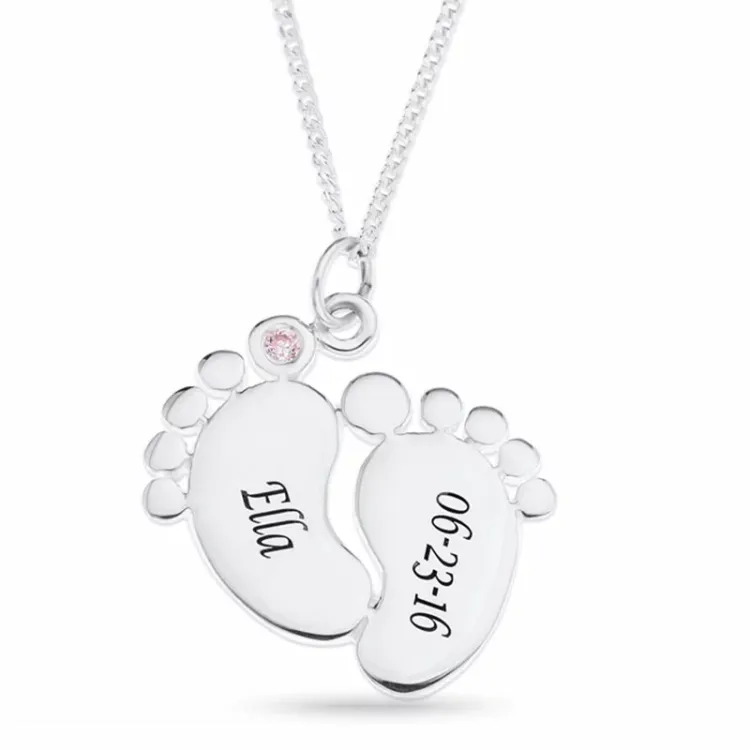 voeten Naamkettingen met hanger in zilver met 1 facetgeslepen Pink zirkoon - My Letter