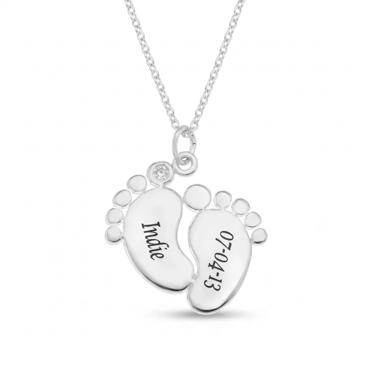 voeten Naamkettingen met hanger in zilver met 1 witte zirkonen - My Letter