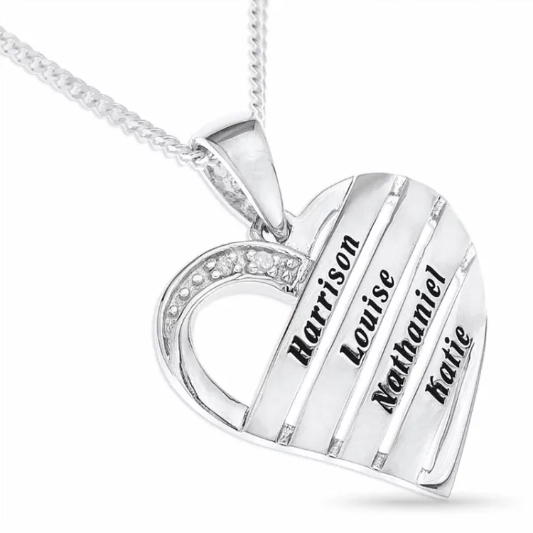 hart Naamkettingen met hanger in zilver met  facetgeslepen witte zirkoon - My Letter