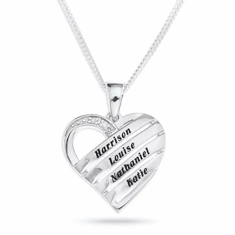hart Naamkettingen met hanger in zilver met  facetgeslepen witte zirkoon - My Letter