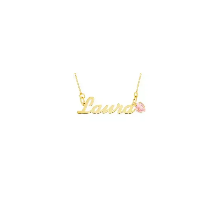 Naamkettingen met hanger in 9 karaat goud met 1 facetgeslepen zirkonen - My Letter