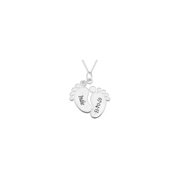 voeten Naamkettingen met hanger in zilver met 1 witte zirkonen - My Letter