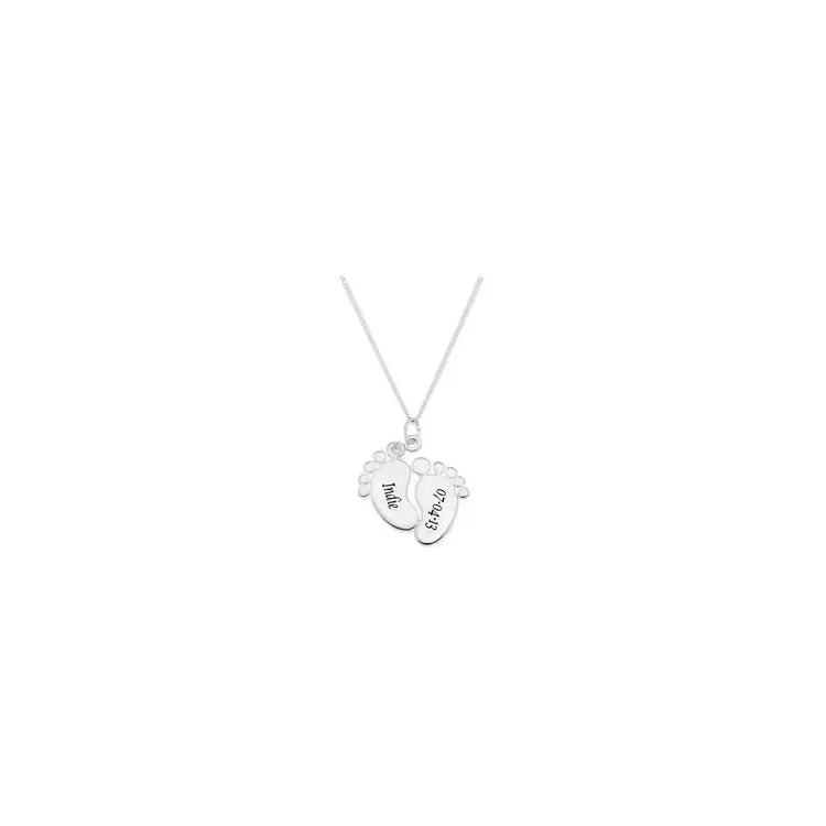 voeten Naamkettingen met hanger in zilver met 1 witte zirkonen - My Letter