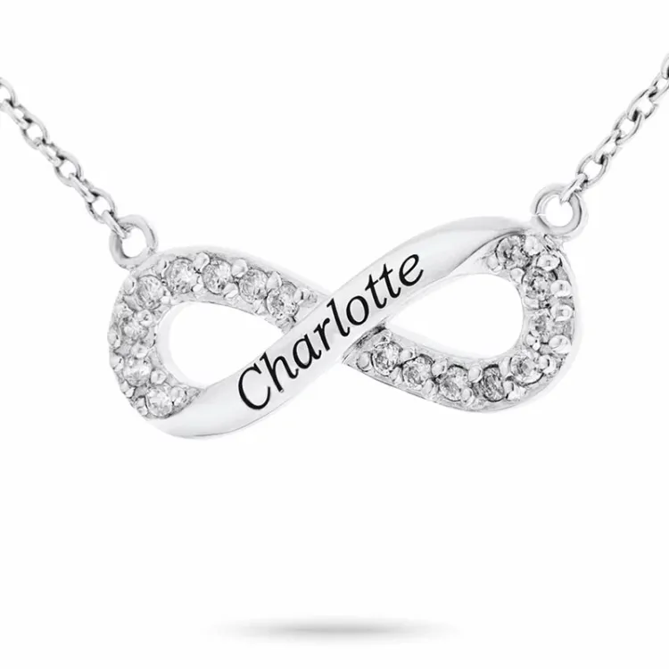 infinity Naamkettingen met hanger in zilver met  witte zirkoon - My Letter