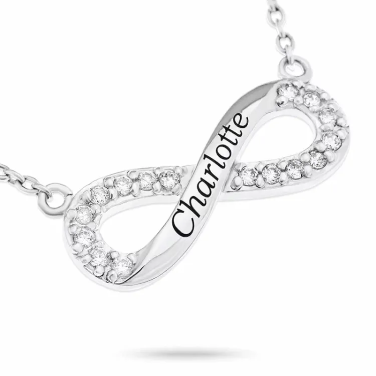 infinity Naamkettingen met hanger in zilver met  witte zirkoon - My Letter