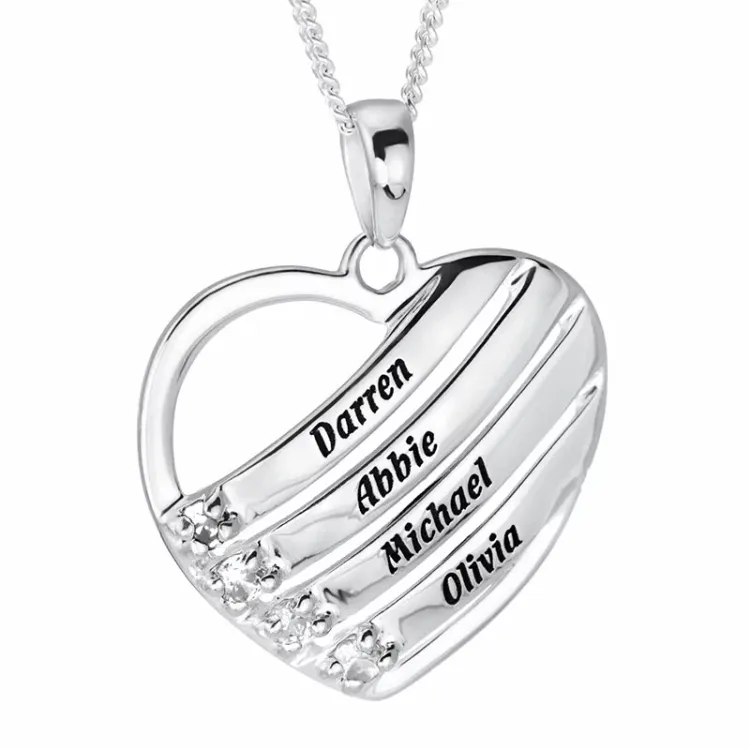 hart Naamkettingen met hanger in zilver met 4 facetgeslepen zirkonen - My Letter