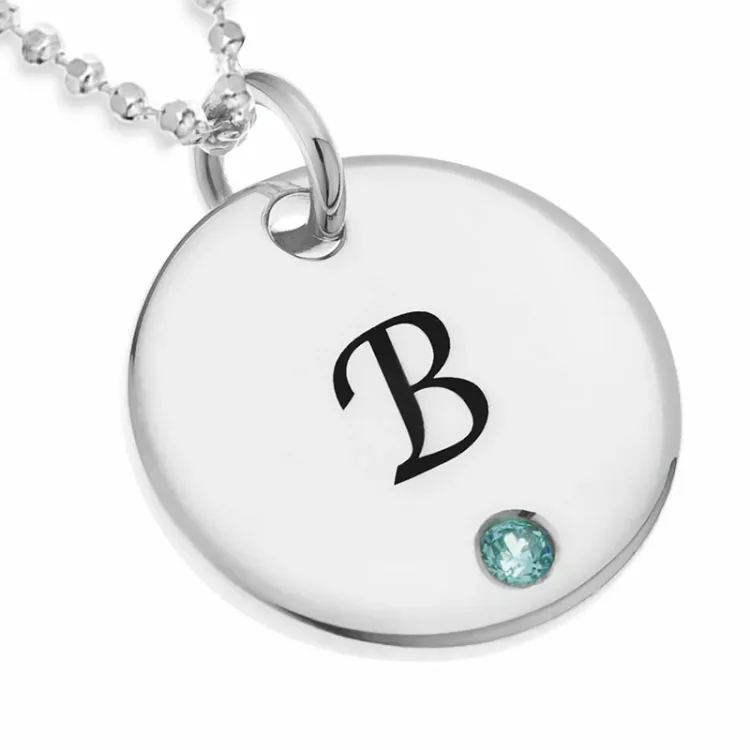 rond Naamkettingen met hanger in zilver met 1 facetgeslepen zirkonen - My Letter