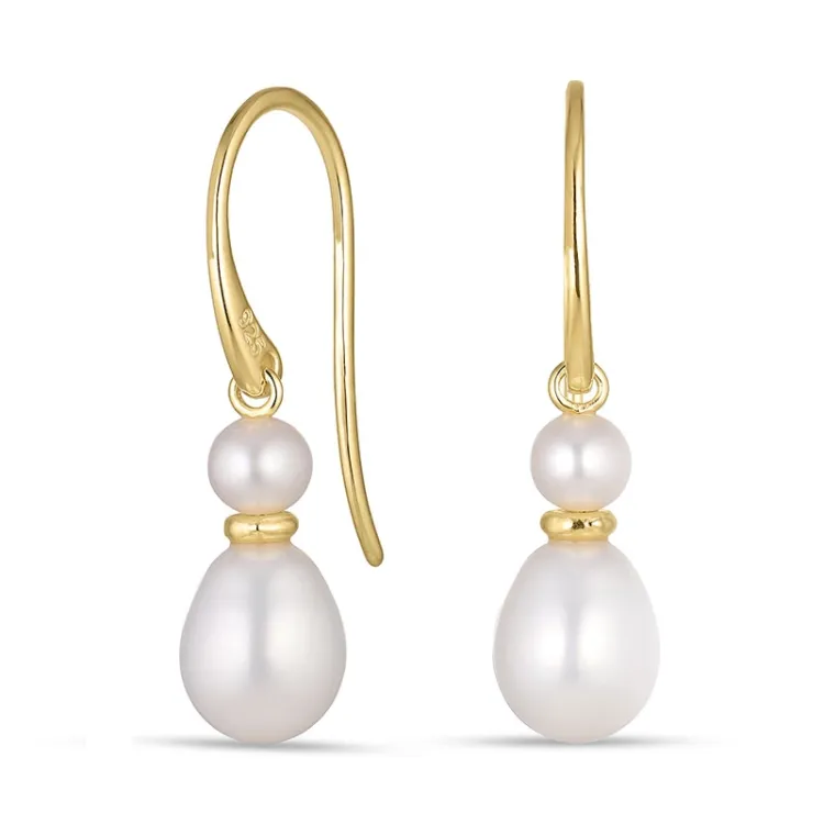 7-7,5 mm parel oorbellen in verguld sterlingzilver