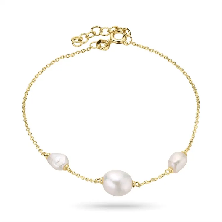 parel armband in verguld sterlingzilver  x 8-9 mm 