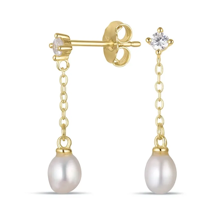 4-4,5 mm parel ketting oorbellen in verguld zilver