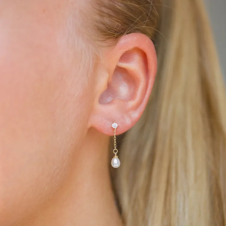 4-4,5 mm parel ketting oorbellen in verguld zilver