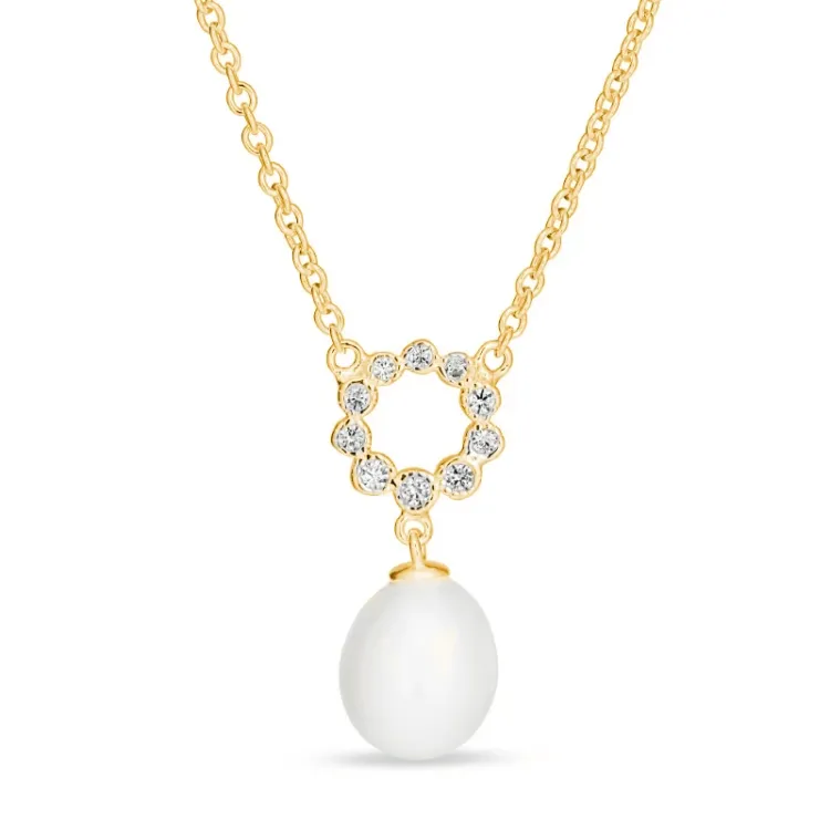 parel ketting in verguld sterlingzilver met hanger in verguld sterlingzilver