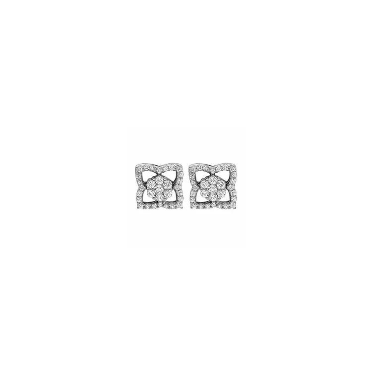 bloem diamant oorsteker in 14 karaat witgoud met diamant 