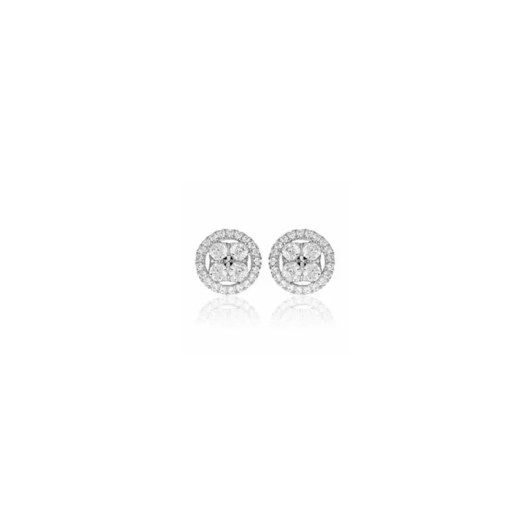rond diamant oorbellen in 14 karaat witgoud met diamant