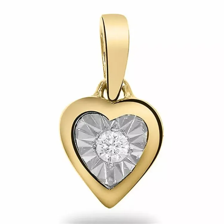 Hart goud hanger in 14 caraat goud met rhodium 0,03 ct