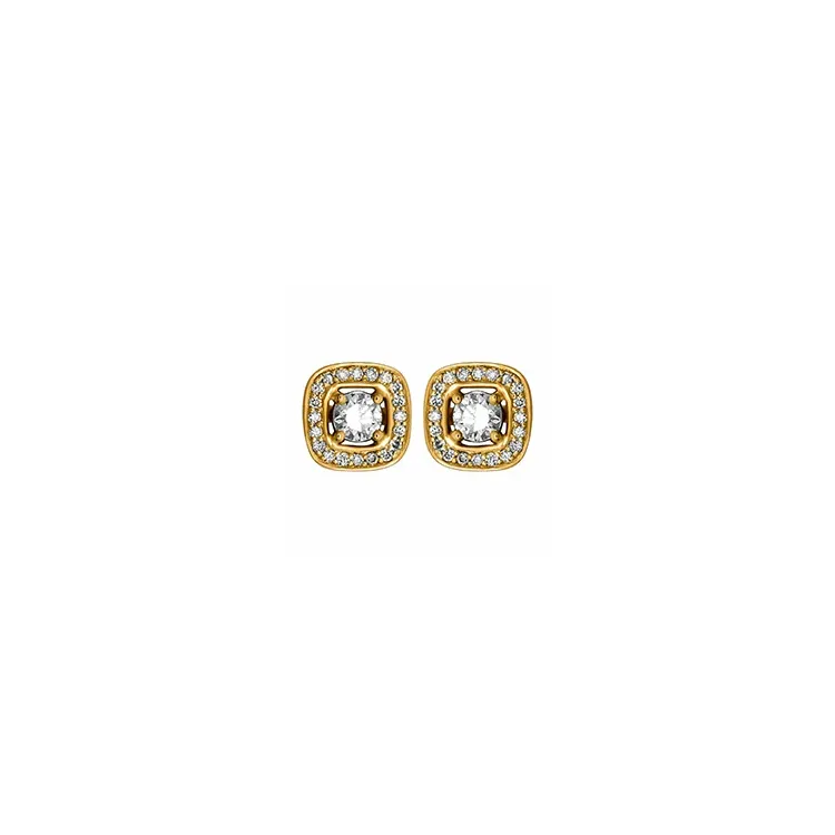 vierkant diamant oorsteker in 14 karaat goud met diamant