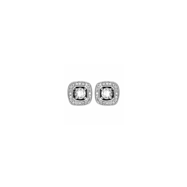 vierkant diamant oorsteker in 14 karaat witgoud met diamant 