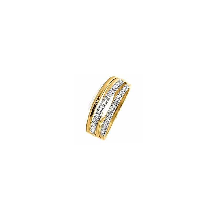 Breed diamant ring in 14 karaat goud-en witgoud 0,13 ct