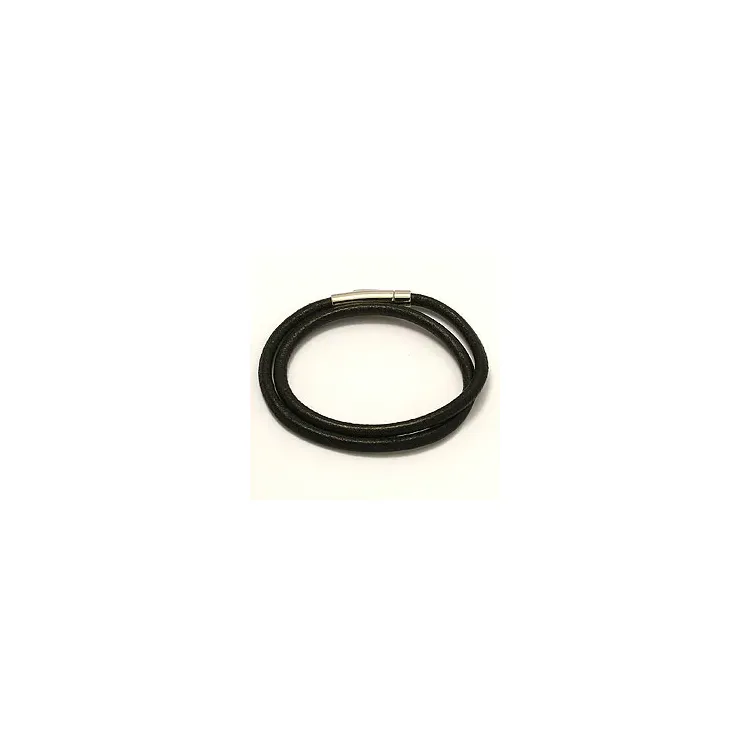 leren CARI armband in zwart leer met staal slot  x 4,0 mm