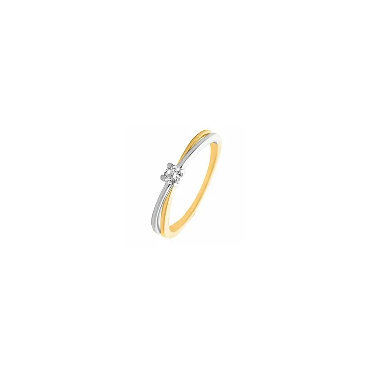 Echt diamant ring in 14 karaat goud-en witgoud 0,09 ct