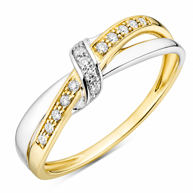 lab grown diamant ring in 9 karaat goud-en witgoud 0,10 ct