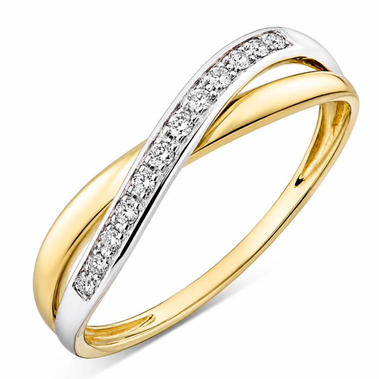 lab grown diamant ring in 9 karaat goud-en witgoud 0,08 ct