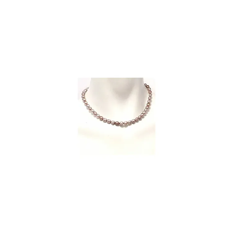 testsieraad parel ketting in verzilverd koper 42 cm x 7,0-7,5 mm