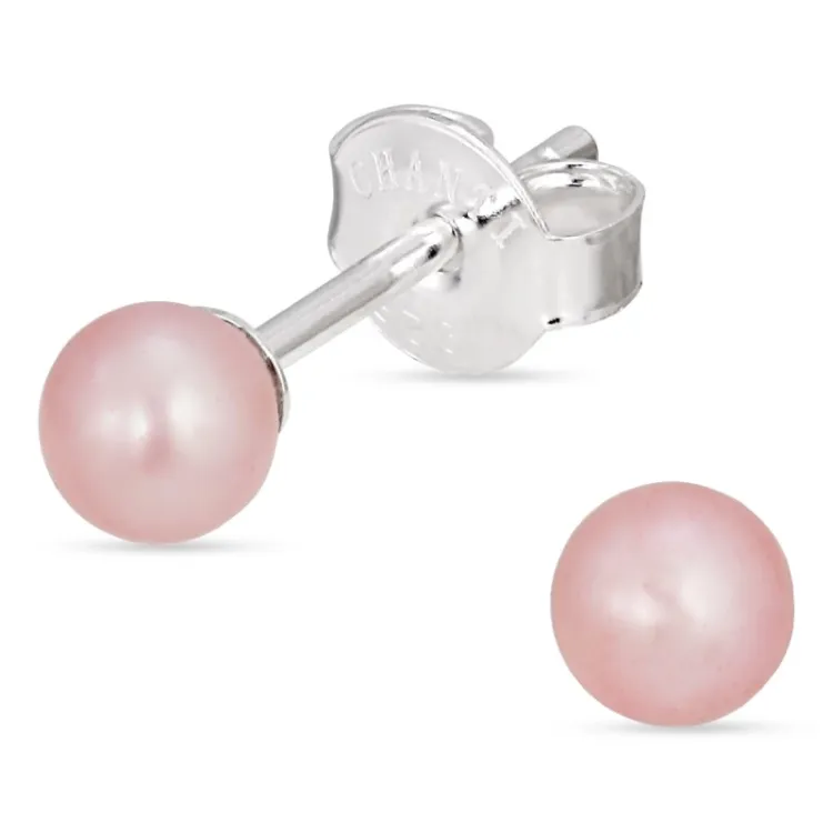 4-4,5 mm rond roze parel oorstekers in zilver