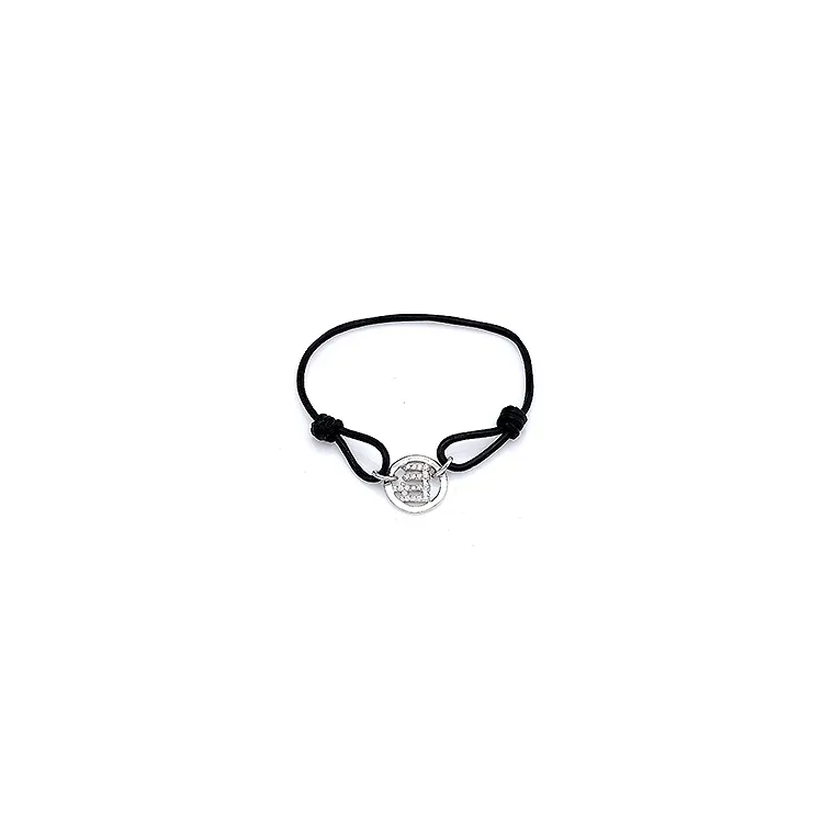 de maagd armband in leren met hanger in zilver
