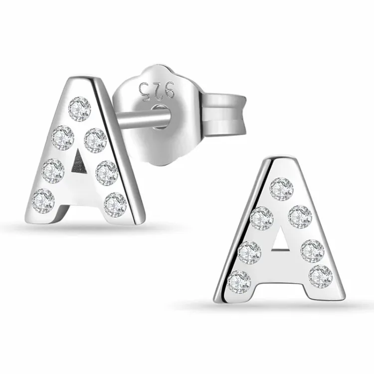 letter a zirkoon oorsteker in zilver - My Letter