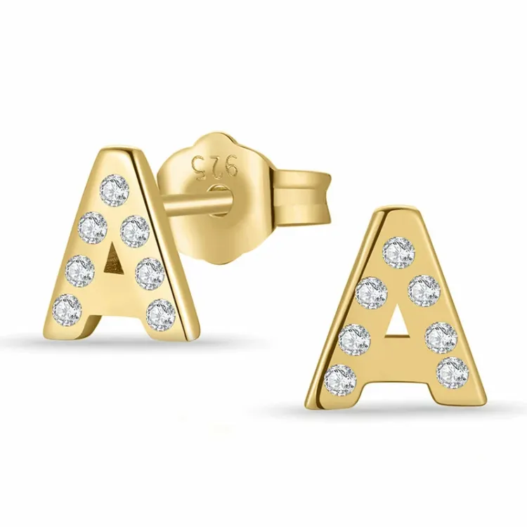 letter a zirkoon oorsteker in verguld zilver - My Letter