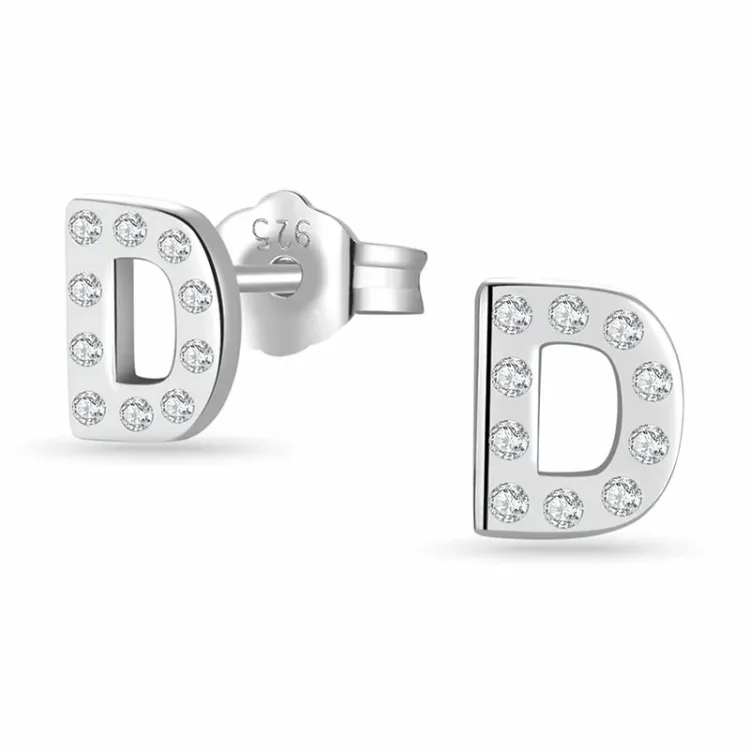 letter d zirkoon oorsteker in zilver - My Letter
