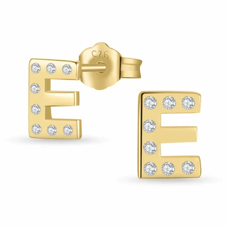letter e zirkoon oorbellen in verguld zilver - My Letter