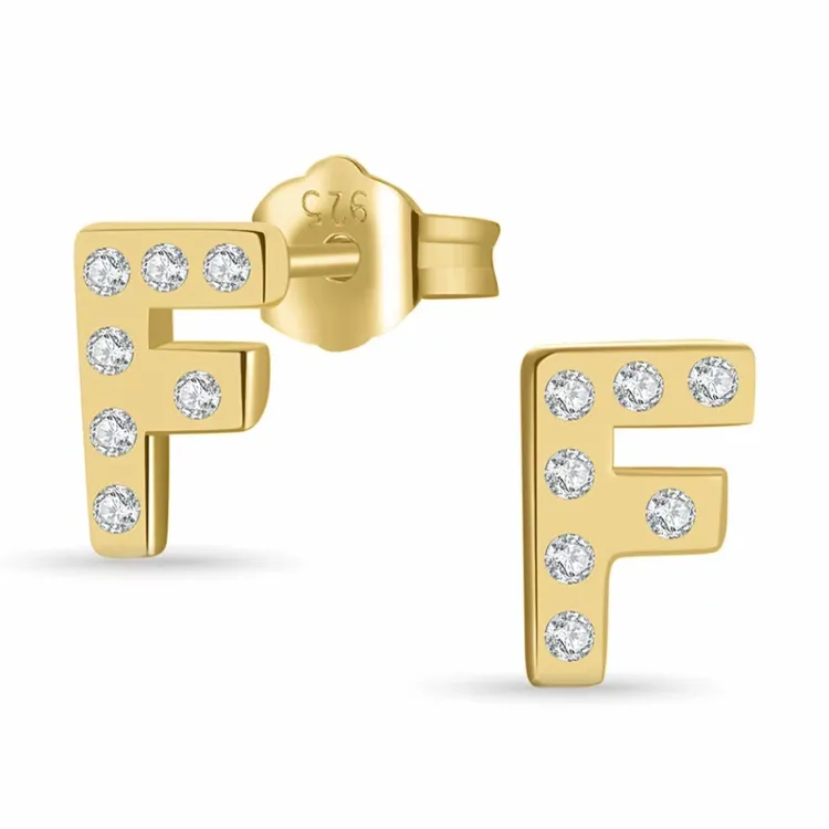 letter f zirkoon oorsteker in verguld sterlingzilver - My Letter