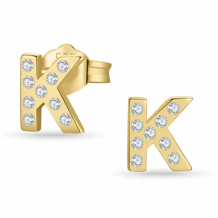 letter k zirkoon oorsteker in verguld zilver - My Letter