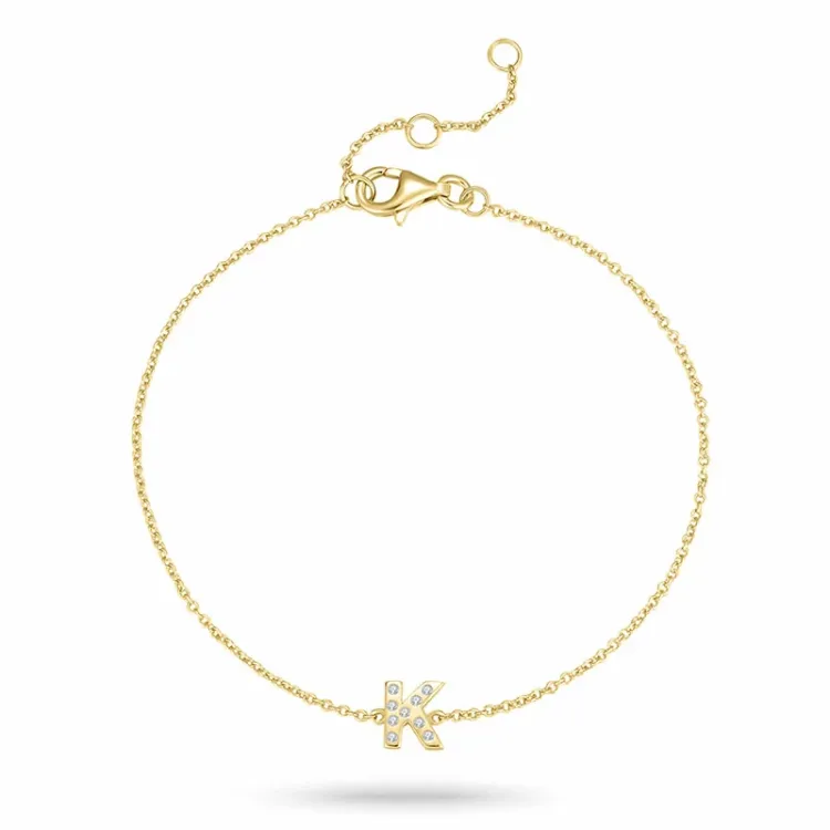 letter k zirkoon armband in verguld sterlingzilver