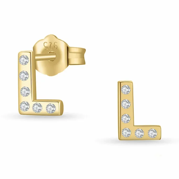 letter l zirkoon oorsteker in verguld zilver - My Letter