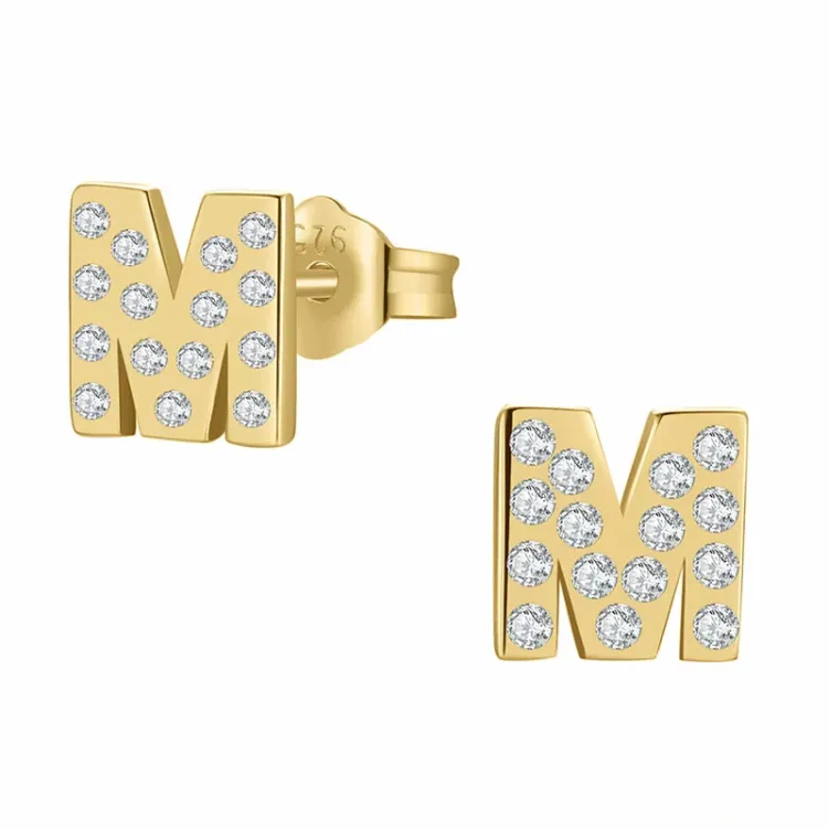 letter m oorsteker in verguld zilver - My Letter