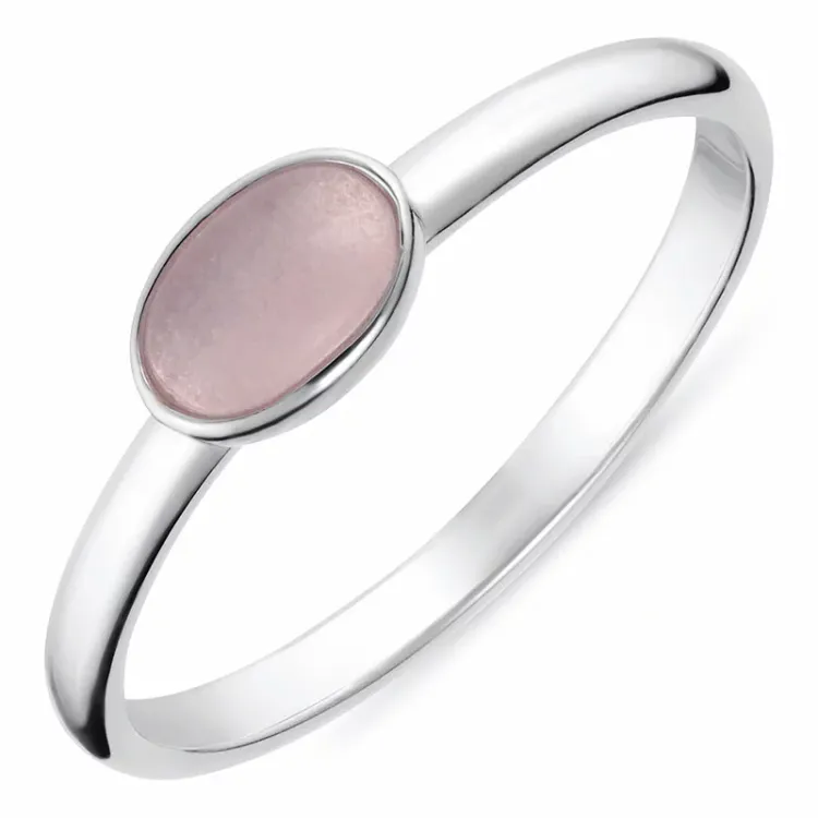 ovale roze ring in zilver - Loom Stones