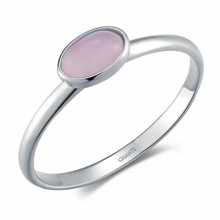 ovale roze ring in zilver - Loom Stones