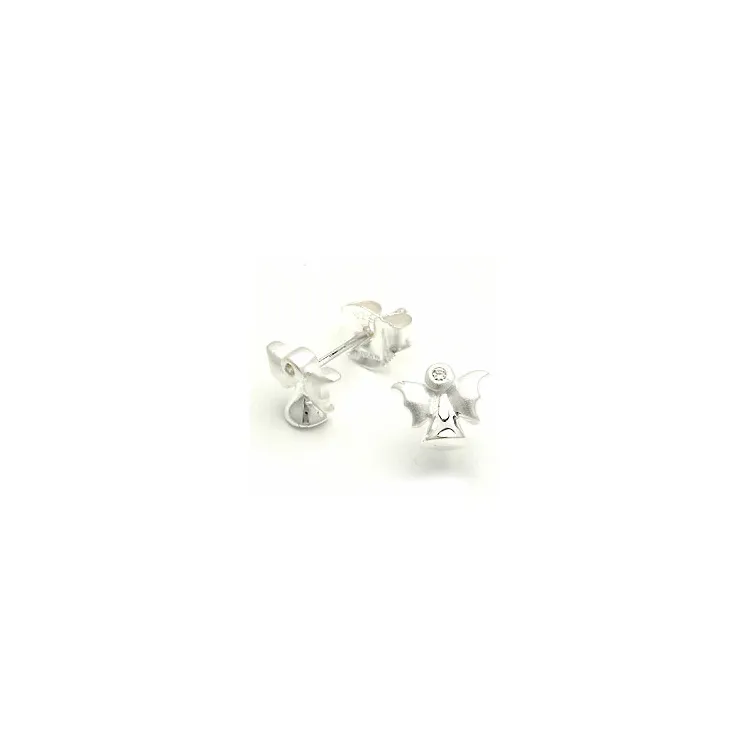 Matte engel witte zirkoon oorsteker in zilver